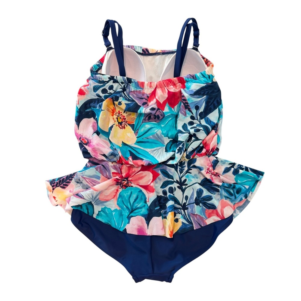 Maxine of Hollywood Tropical One Piece Swimsuit Sz 8 Peplum Slimming Adjustable - Picture 2 of 12